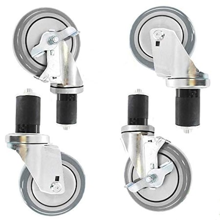 Casterhq 4" Caster Wheel Set for Commercial Kitchen Prep Tables, 2 Wheels w EXT-QF5-E87